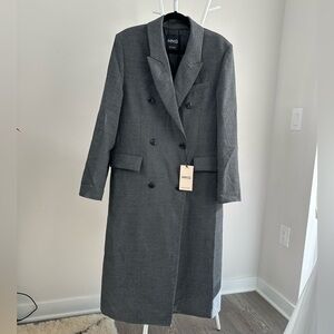 NWT Premium Mango Women's Charcoal Double-Breasted Light Coat